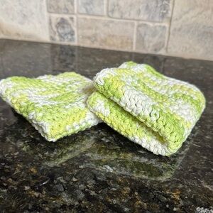 Handmade Green and White Crochet Coasters